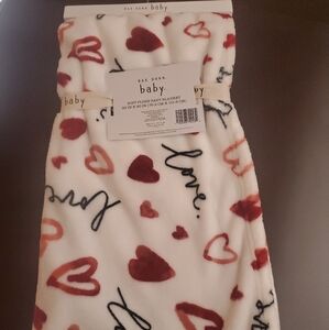 Rae Dunn Baby Plush Blanket with Red Hearts and Black Script